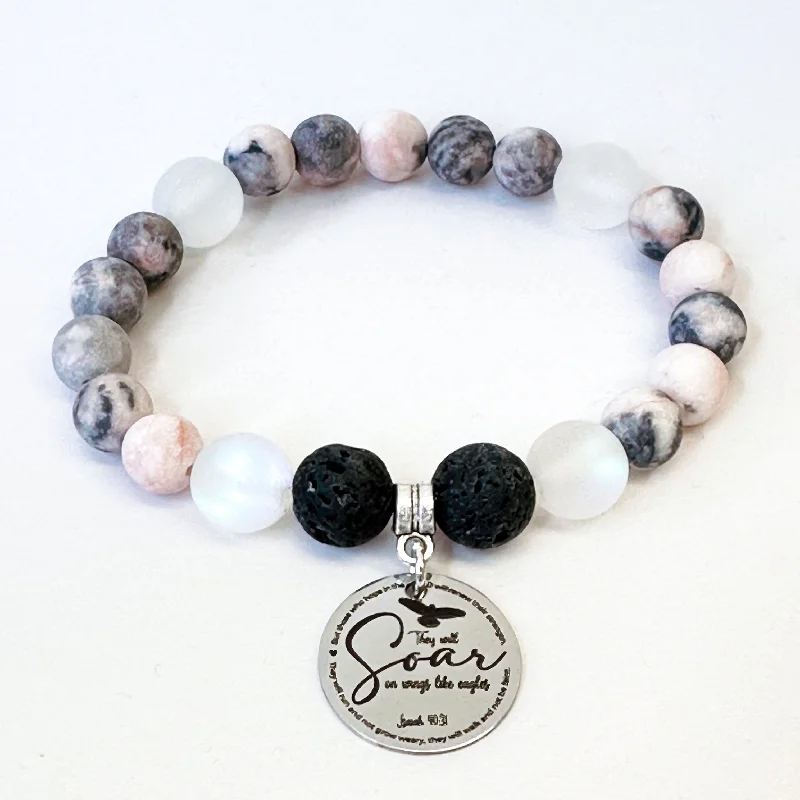 stackable silver bracelet with inspirational charms-They will Soar on Wings like Eagles Isaiah 40:31 Classic Charm Bracelet Lava