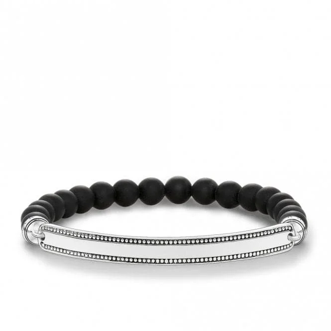 luxury silver bracelet with diamonds and engraving-Thomas Sabo Blackened Obsidian Bracelet LBA0016-704-11