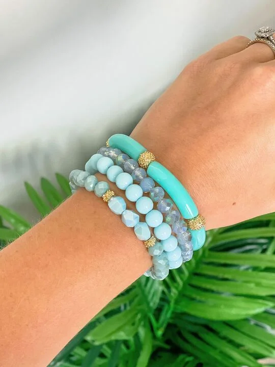 bracelet with gemstones for healing and protection-Tube Beaded Multi Bracelet Stack - Turquoise