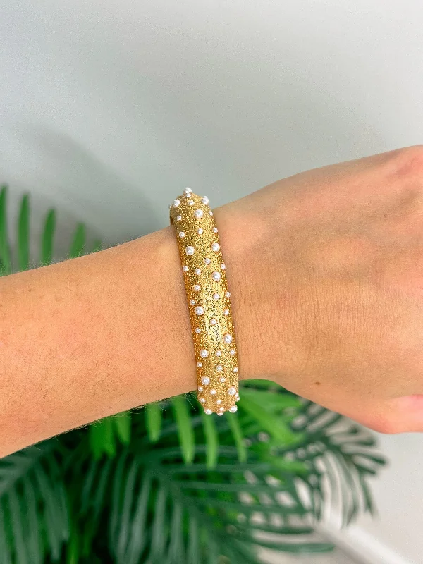 beaded bracelet with calming crystal stones-Vintage Gold Bubbly Pearl Stretch Bracelet