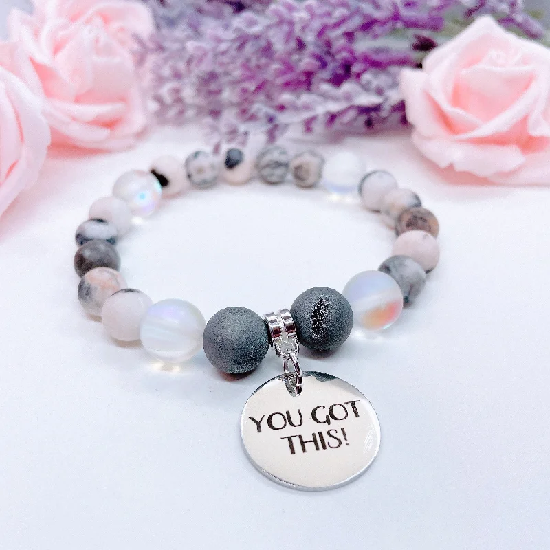 silver bracelet with angel charm for protection and peace-You Got This Classic Charm Bracelet Druzy