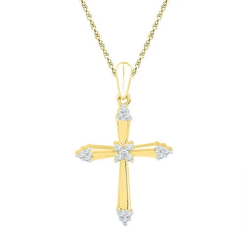 crystal pendant necklace with name -10 Karat Yellow Gold Diamond Tipped Cross With Chain