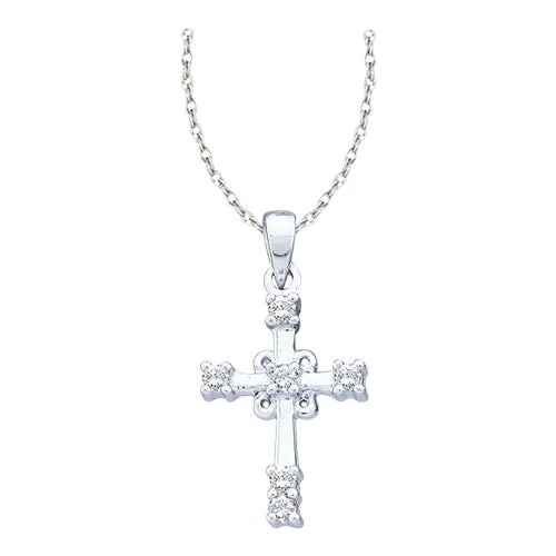 trendy pendant necklace with charm -10kt White Gold Diamond Cross With Chain