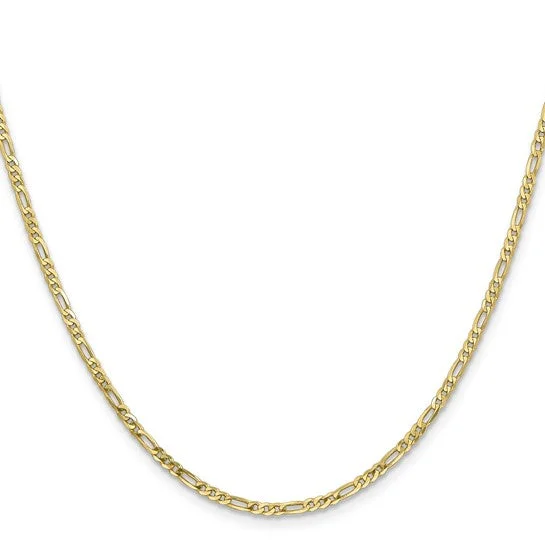 personalized silver nameplate necklace -10KT YELLOW GOLD 2.2MM FLAT FIGARO CHAIN NECKLACE - 6 LENGTHS