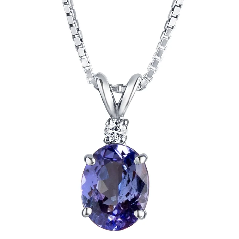 vintage bar pendant necklace gold -Tanzanite and Diamond Pendant Necklace 14K White Gold 2 Carats Oval