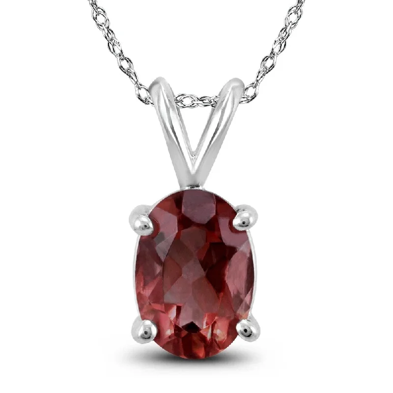 personalized diamond pendant necklace -14K White Gold 6x4MM Oval Garnet Pendant