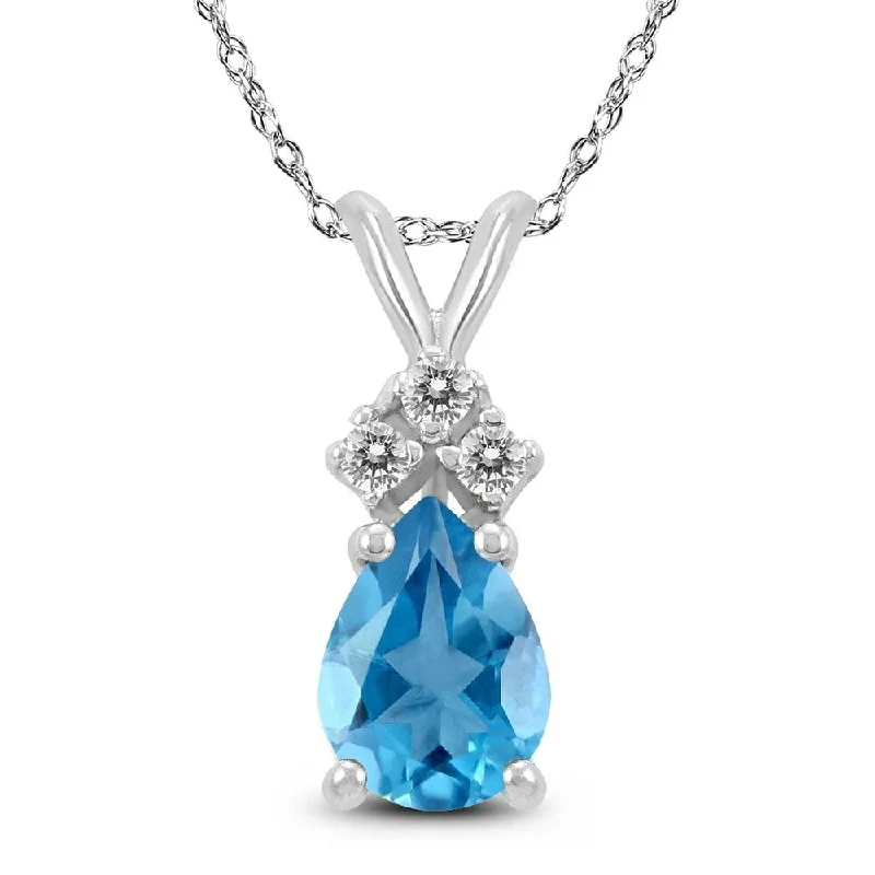 trendy pendant necklace with initials -14K White Gold 7x5MM Pear Blue Topaz and Diamond Pendant