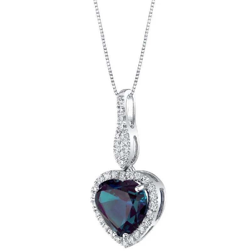 celestial pendant necklace silver -Heart Shape Alexandrite and Diamond Pendant Necklace 14K White Gold 4.85 Carats Total