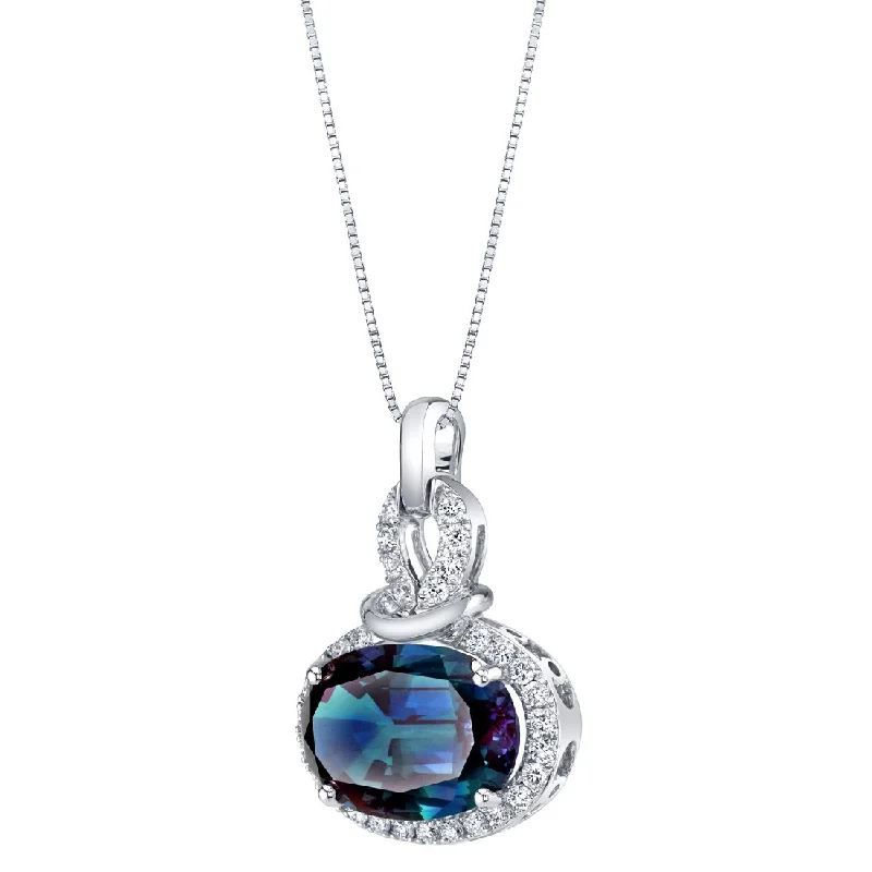 elegant gold pendant necklace -Alexandrite and Diamond Pendant Necklace 14K White Gold 7.50 Carats Oval Shape