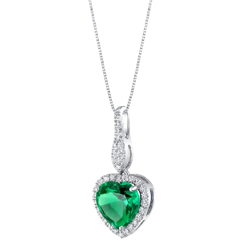 silver heart pendant necklace with initials -Heart Shape Colombian Emerald and Diamond Pendant Necklace 14K White Gold 3.60 Carats Total