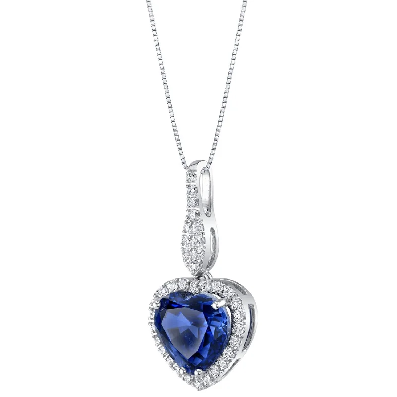 custom gemstone necklace with pendant -Heart Shape Blue Sapphire and Diamond Pendant Necklace 14K White Gold 5.35 Carats Total