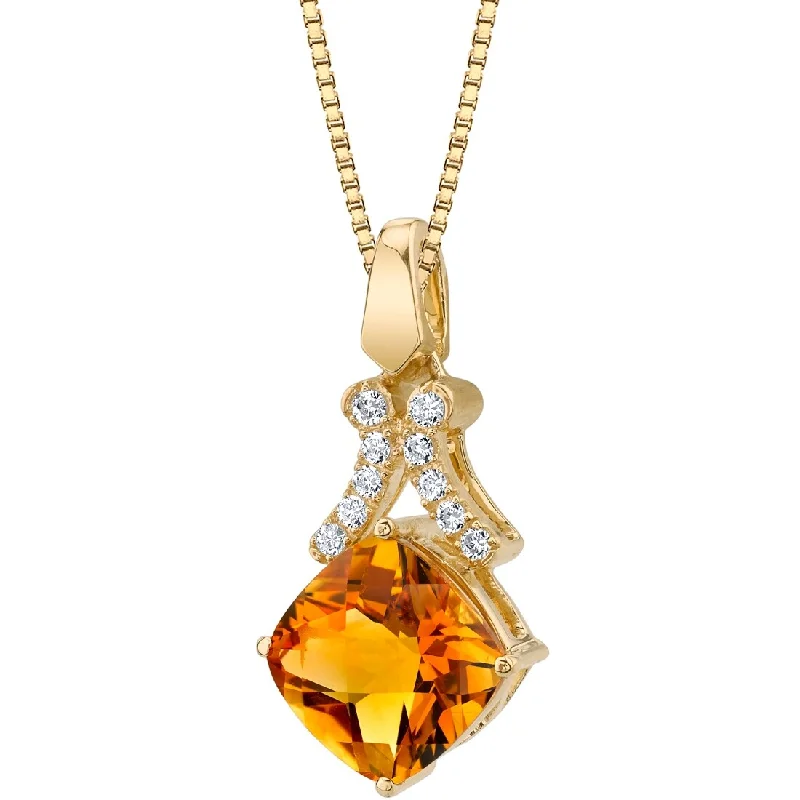 custom pendant necklace with crystal -14k Yellow Gold 1.5 ct Cushion Cut Citrine Pendant Necklace