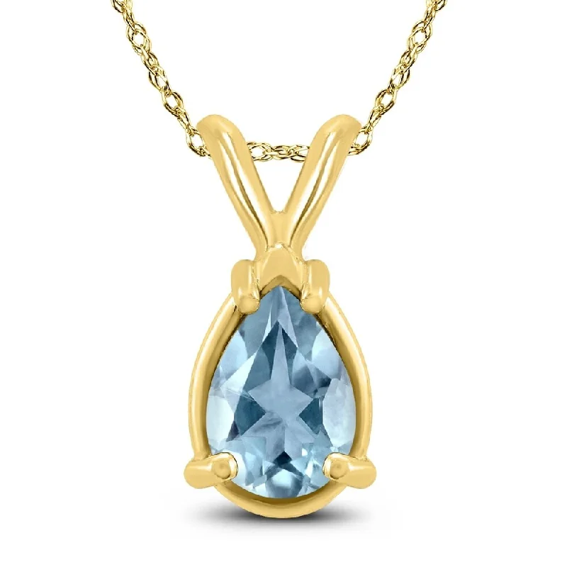 minimalist heart pendant necklace -14K Yellow Gold 5x3MM Pear Aquamarine Pendant