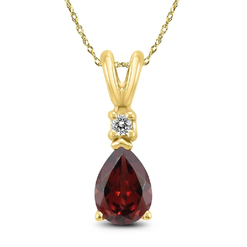 gemstone pendant necklace with initials -14K Yellow Gold 7x5MM Pear Garnet and Diamond Pendant