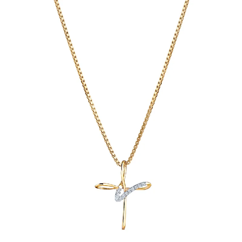 gemstone pendant necklace with initials -Diamond Cross Pendant Necklace 14K Yellow Gold