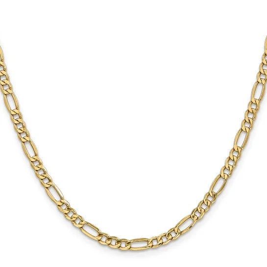 women’s dainty pendant necklace -14KT GOLD 4.2MM SEMI SOLID FIGARO CHAIN NECKLACE - 4 LENGTHS & 2 COLORS