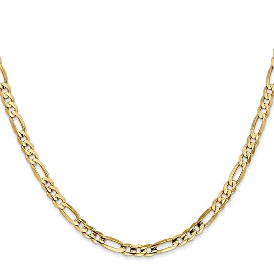 women’s gold pendant necklace with star -14KT YELLOW GOLD 4MM CONCAVE OPEN FIGARO CHAIN NECKLACE - 5 LENGTHS