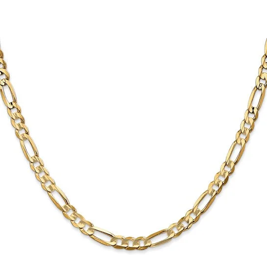 unique pendant necklace for brides -14KT YELLOW SOLID GOLD 4.5MM CONCAVE OPEN FIGARO CHAIN NECKLACE - 5 LENGTHS