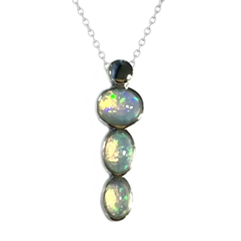 silver and pearl necklace with pendant -925 Sterling Silver Ethiopian Opal Pendant