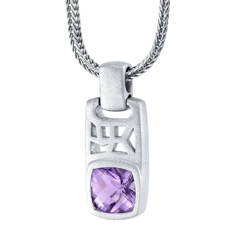 women’s adjustable pendant necklace -Cushion Cut Amethyst Tag Pendant Necklace for Men Sterling Silver 2.75 Carats