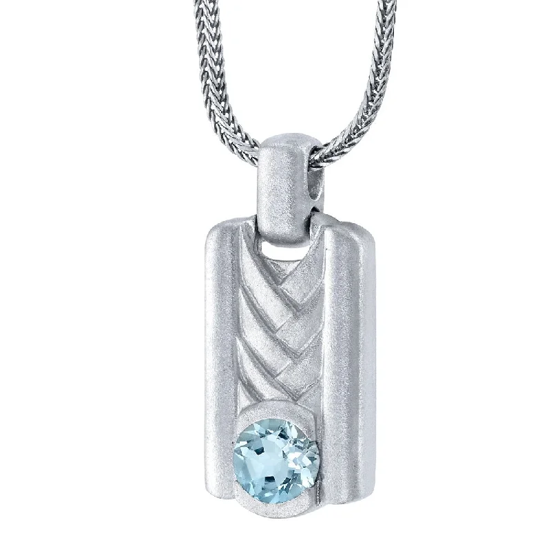 personalized silver gemstone pendant -Aquamarine Chevron Pendant Necklace for Men Sterling Silver