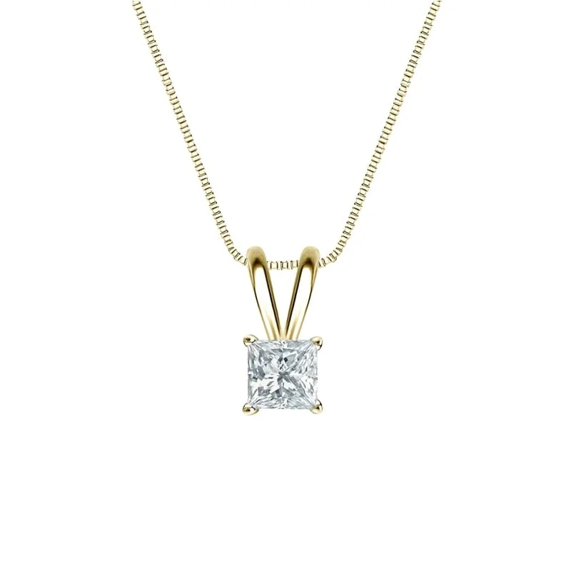 celestial pendant necklace silver -Auriya 14-karat Gold 0.25ctw Princess Solitaire Lab Grown Diamond Necklace 4-Prong Basket (D-E VVS) - 0.25