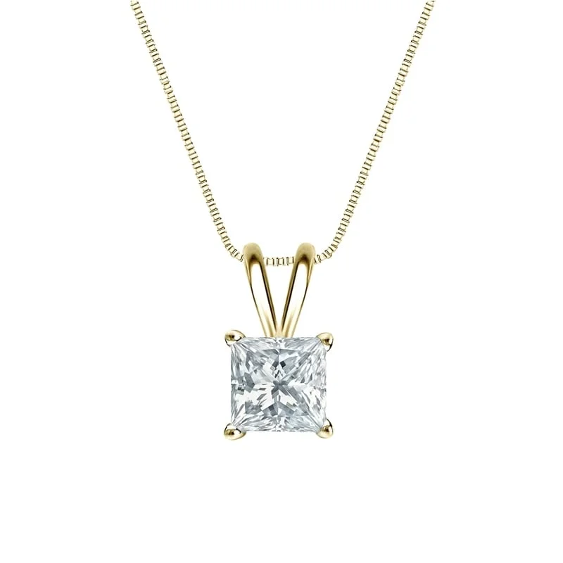 women’s silver choker pendant necklace -Auriya 14-karat Gold 0.75ctw Princess Solitaire Lab Grown Diamond Necklace 4-Prong Basket (F-G VS) - 0.75