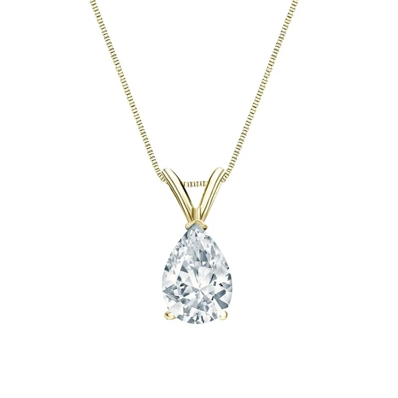 large gold pendant necklace -Auriya 14-karat Gold 1.25ctw Pear Solitaire Lab Grown Diamond Necklace V-End (D-E VVS) Prong - 1.25