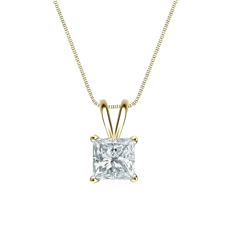 dainty pendant necklace with gemstone -Auriya 14-karat Gold 1.25ctw Princess Solitaire Lab Grown Diamond Necklace 4-Prong Basket (F-G VS) - 1.25