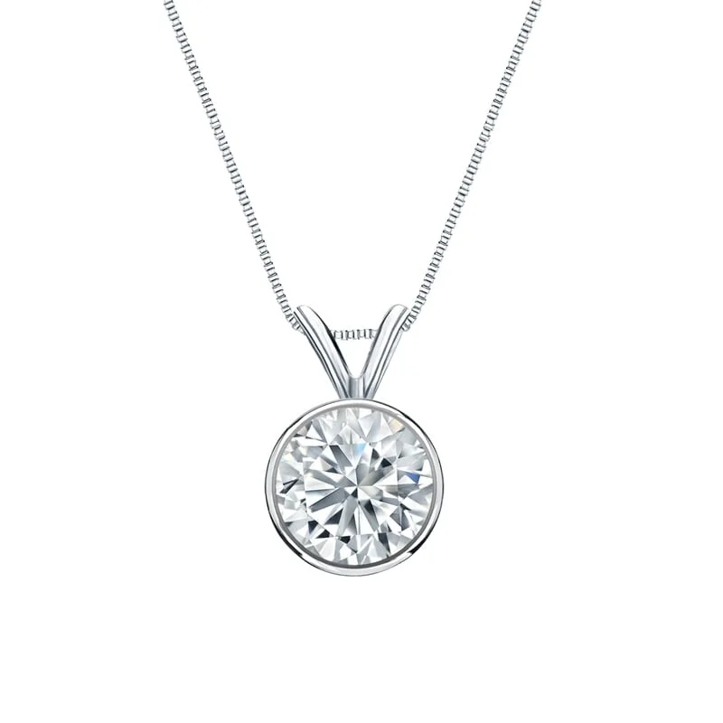 elegant bar pendant necklace silver -Auriya 14-karat Gold 1.25ctw Round Solitaire Lab Grown Diamond Necklace Bezel (F-G VS) - 1.25