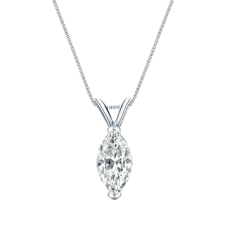 crystal pendant necklace with initials -Auriya 14-karat Gold 1.50ctw Marquise Solitaire Lab Grown Diamond Necklace V-End Prong (D-E VVS) - 1.5