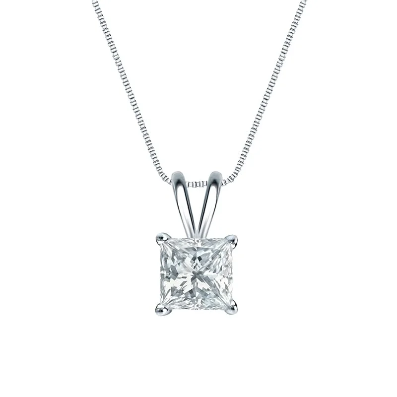 boho pendant necklace with crystal -Auriya 14-karat Gold 1.50ctw Princess Solitaire Lab Grown Diamond Necklace 4-Prong Basket (F-G VS) - 1.5