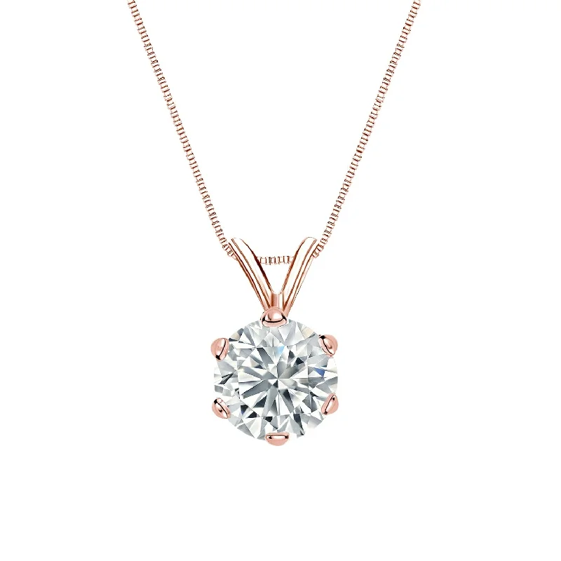 women’s pendant necklace with crystal -Auriya 14-karat Gold 1.50ctw Round Solitaire Lab Grown Diamond Necklace 6-Prong (F-G VS) - 1.5