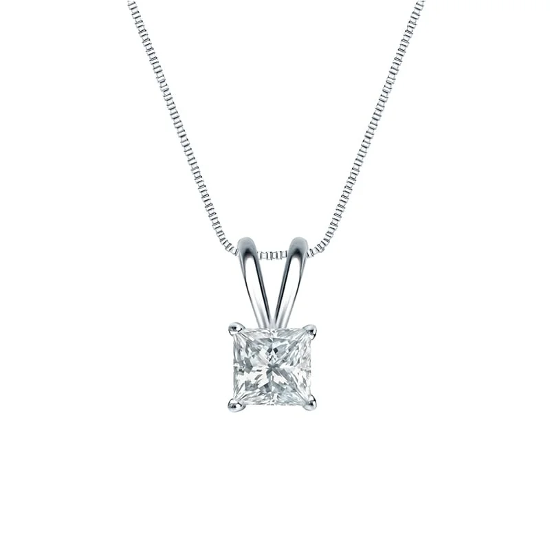 adjustable pendant necklace silver -Auriya 18-karat Gold 0.50ctw Princess Solitaire Lab Grown Diamond Necklace 4-Prong Basket (F-G VS) - 0.5