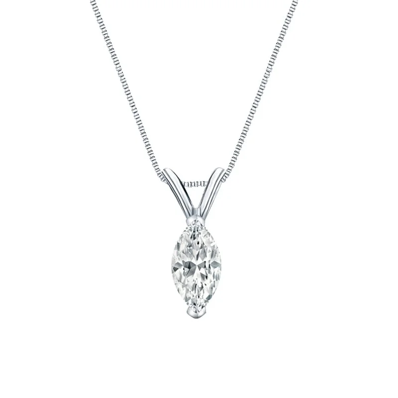 celestial charm pendant necklace silver -Auriya 18-karat Gold 0.60ctw Marquise Solitaire Lab Grown Diamond Necklace V-End Prong (D-E VVS) - 0.60