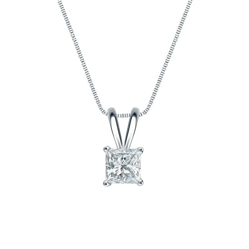 personalized silver pendant necklace for mom -Auriya 18-karat Gold 0.60ctw Princess Solitaire Lab Grown Diamond Necklace 4-Prong Basket (H-I VS) - 0.60