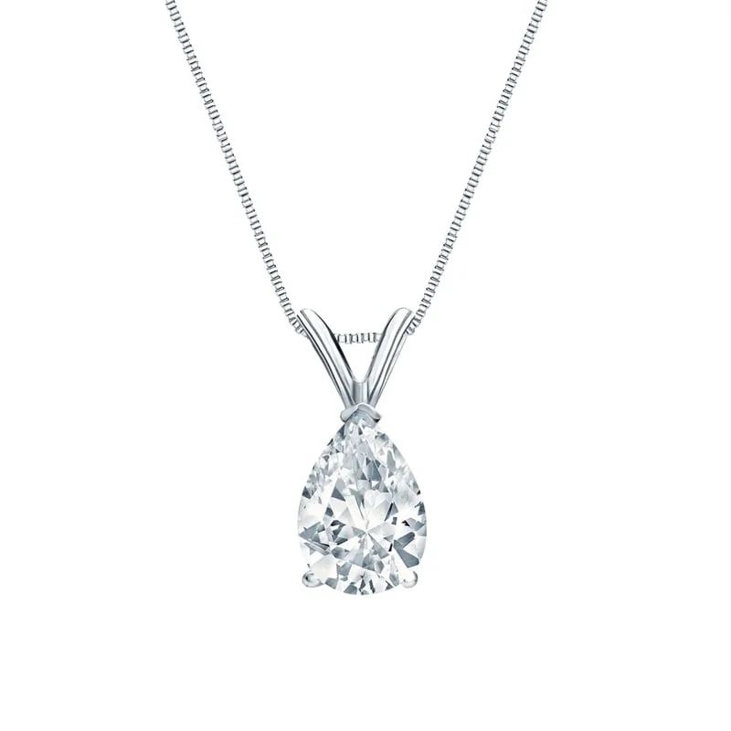 long crystal pendant necklace silver -Auriya 18-karat Gold 0.90ctw Pear Solitaire Lab Grown Diamond Necklace V-End (F-G VS) Prong - 0.90