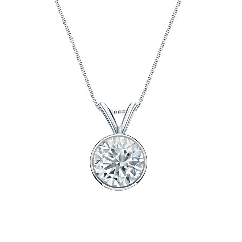 women’s pendant necklace for men -Auriya 18-karat Gold 0.90ctw Round Solitaire Lab Grown Diamond Necklace Bezel (H-I VS) - 0.90