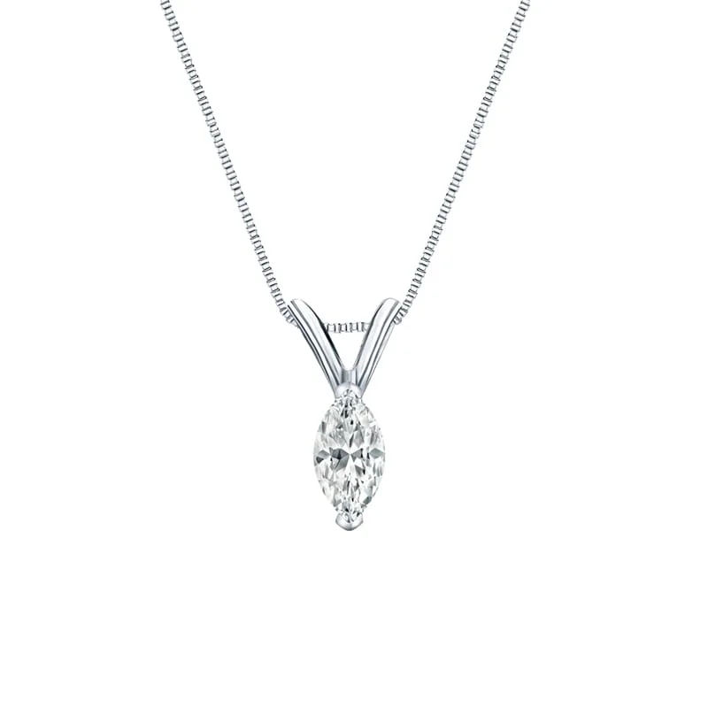 trendy pendant necklace with charm -Auriya Platinum 0.25ctw Marquise Solitaire Lab Grown Diamond Necklace V-End Prong (F-G VS) - 0.25