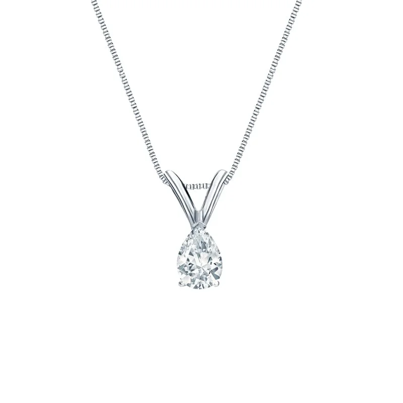 gemstone pendant necklace for couples -Auriya Platinum 0.25ctw Pear Solitaire Lab Grown Diamond Necklace V-End (D-E VVS) Prong - 0.25