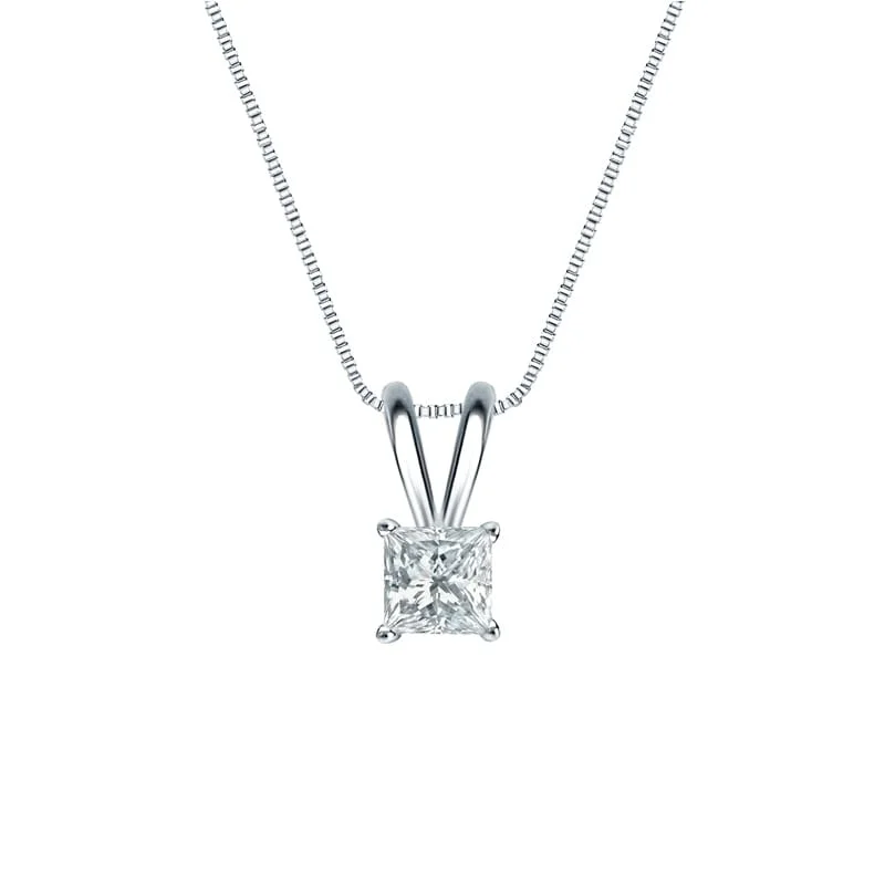 crystal pendant necklace with initials gold -Auriya Platinum 0.25ctw Princess Solitaire Lab Grown Diamond Necklace 4-Prong Basket (H-I VS) - 0.25