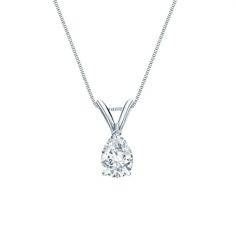 adjustable pendant necklace silver -Auriya Platinum 0.38ctw Pear Solitaire Lab Grown Diamond Necklace V-End (F-G VS) Prong - 0.38