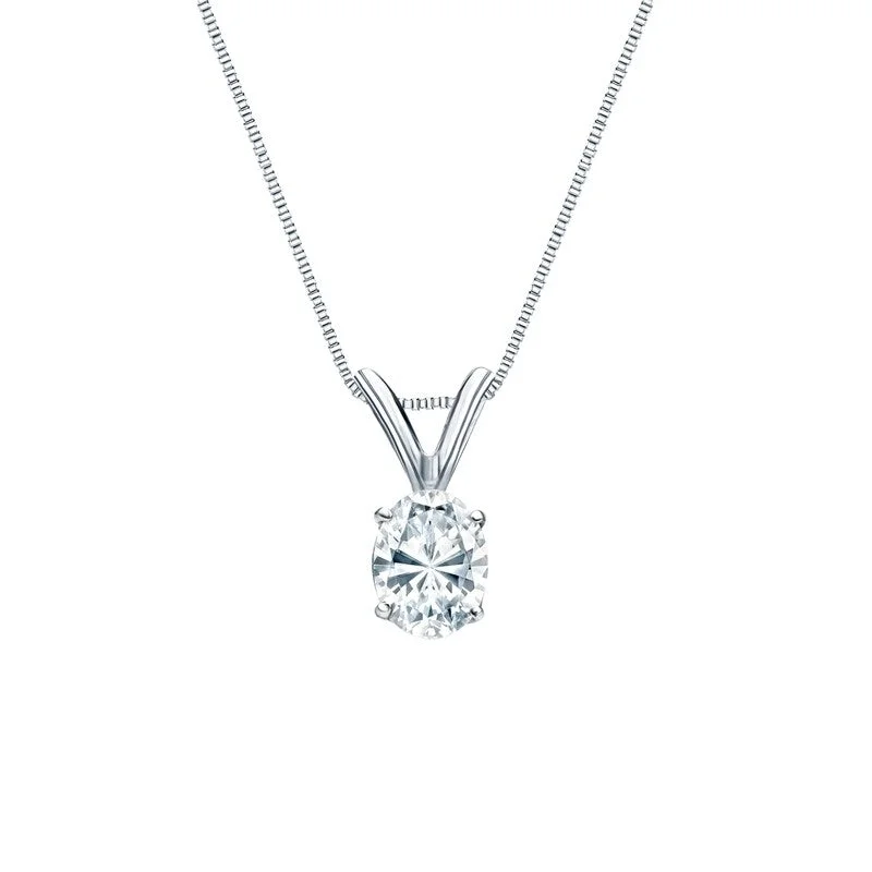 silver bar pendant necklace for women -Auriya Platinum 0.45ctw Oval Solitaire Lab Grown Diamond Necklace 4-Prong Basket (F-G VS) - 0.45