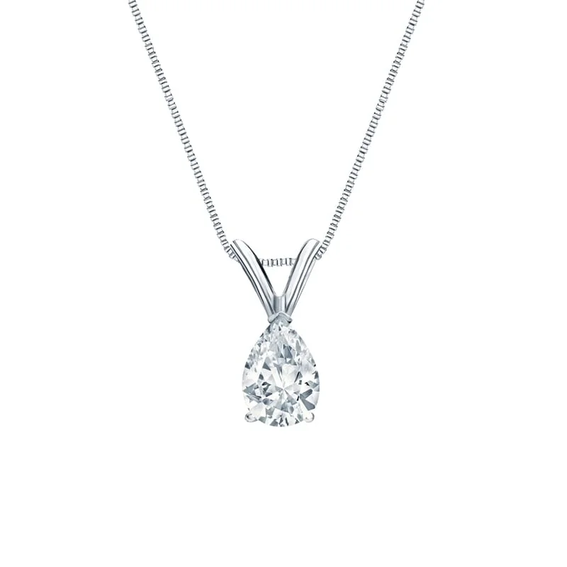 personalized pendant necklace for brides -Auriya Platinum 0.45ctw Pear Solitaire Lab Grown Diamond Necklace V-End (D-E VVS) Prong - 0.45