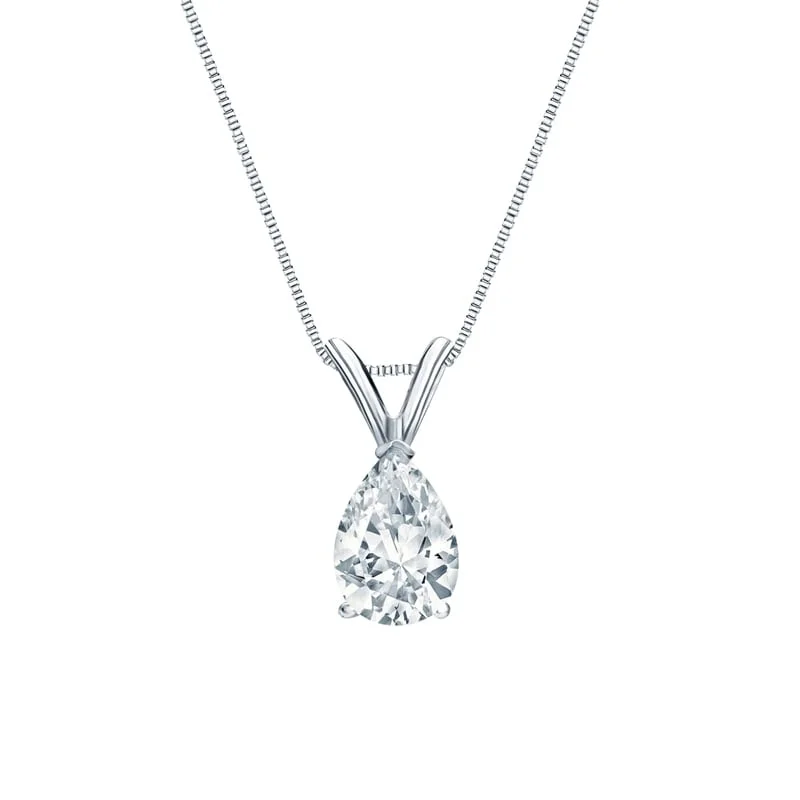 custom gemstone pendant necklace with initial -Auriya Platinum 0.50ctw Pear Solitaire Lab Grown Diamond Necklace V-End (D-E VVS) Prong - 0.5