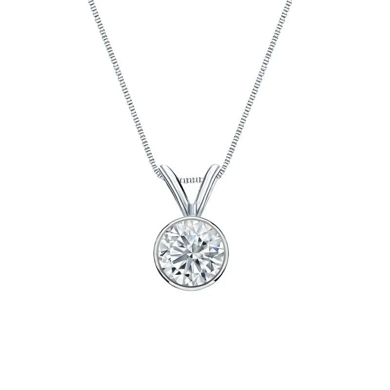 custom photo pendant necklace silver -Auriya Platinum 0.50ctw Round Solitaire Lab Grown Diamond Necklace Bezel (H-I VS) - 0.5