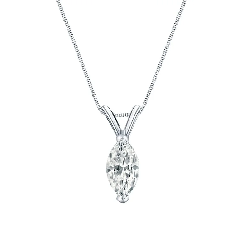 moonstone pendant necklace with charm -Auriya Platinum 0.75ctw Marquise Solitaire Lab Grown Diamond Necklace V-End Prong (H-I VS) - 0.75