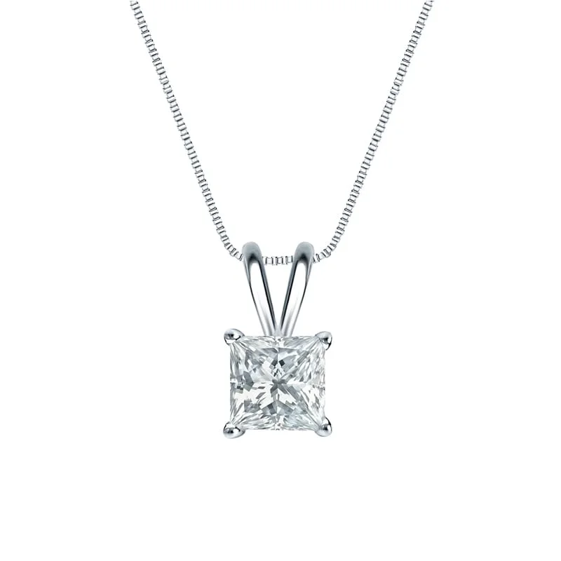 personalized crystal pendant necklace gold -Auriya Platinum 0.75ctw Princess Solitaire Lab Grown Diamond Necklace 4-Prong Basket (F-G VS) - 0.75