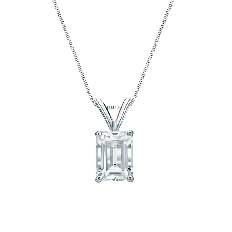 simple bar pendant necklace silver -Auriya Platinum 1.25ctw Emerald Solitaire Lab Grown Diamond Necklace 4-Prong Basket (F-G VS) - 1.25