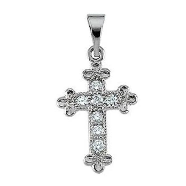 custom necklace with gold pendant -Bottony Diamond Cross in Solid 14 Karat White Gold 14 X 10 MM